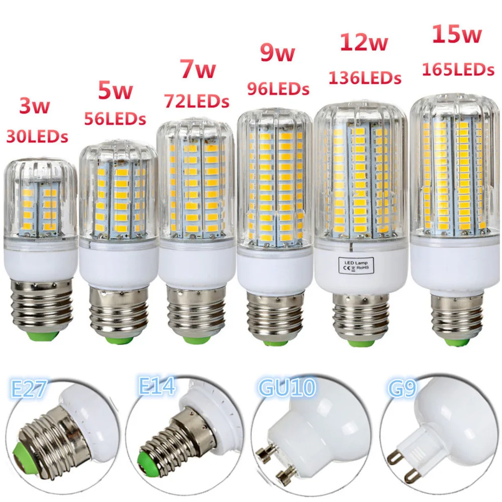 Полный ватт Smart IC 5736 SMD светодиодный светильник-кукуруза E14 E27 G9 GU10 3 Вт 5 Вт 7 Вт 9 Вт 12 Вт 15 Вт Светодиодный светильник AC220V энергосберегающий