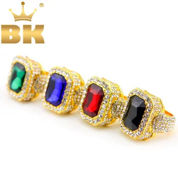 

Men's Gold Color Hip Hop Iced Red Stone Cz Ring Size Available Luxury Woman Ring Mens Fashion Finger Bling Hip Hop Ring