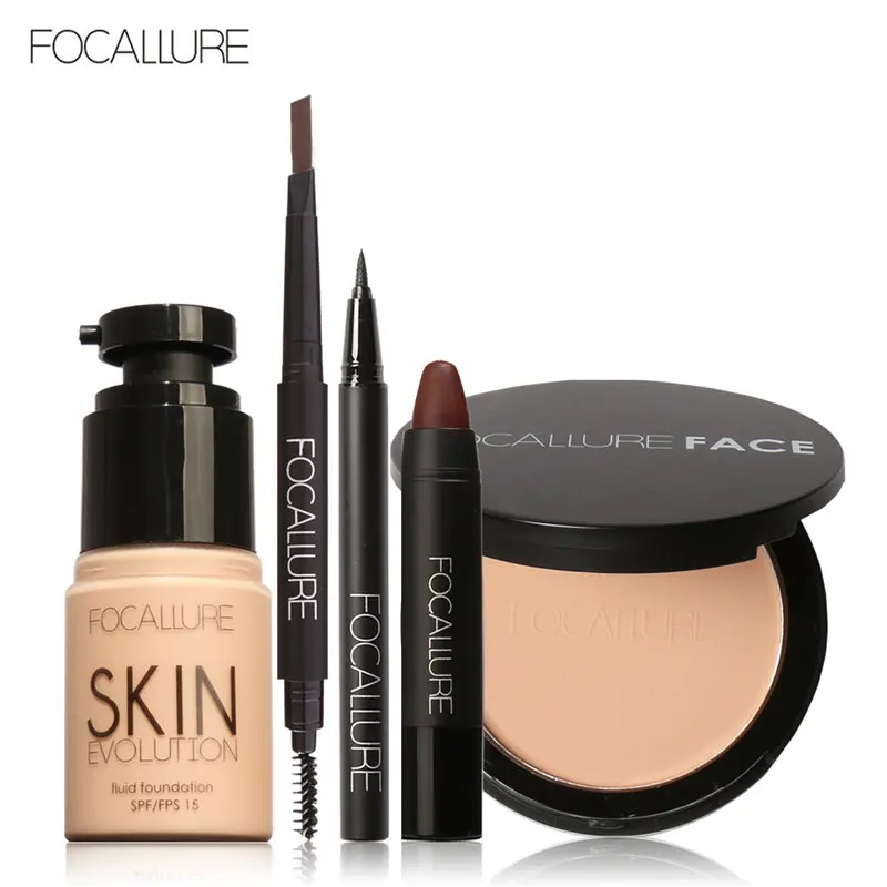 FOCALLURE Makup набор инструментов 8 шт. должны иметь косметику, включая подводку для глаз, пудру, карандаш для бровей, тональный крем, помада, ручка - Цвет: 20008 2