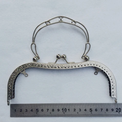 19.5cm big size vintage pattern carved women DIY purse frame bronze silver color female bag metal clasp hardware accesories 3pcs