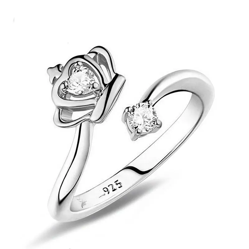 Благородная Корона Обручальное кольцо с открытым 925 пробы серебро цвет кольца с настоящими Австрийскими кристаллами Для женщин ювелирные изделия аnel аnillos для Aneis Ювелирные Изделия Bague подарок