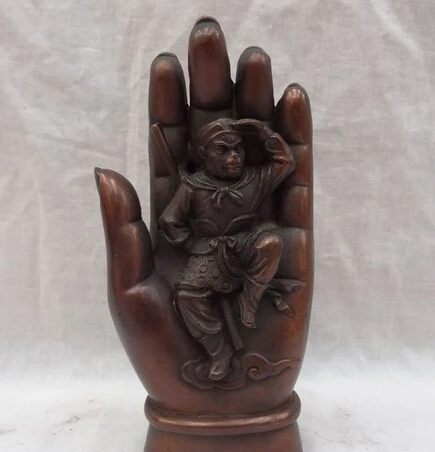 

JP S0606 6" Chinese Pure Bronze Monkey King Sun Wukong In Shakyamuni Buddha Hand Statue Discount 35%
