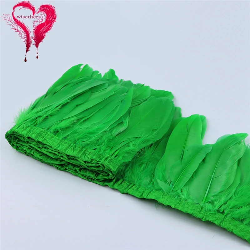 15 grass green goose feather fringe 4