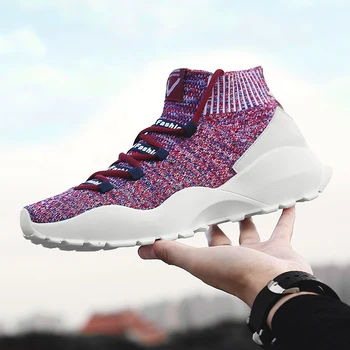 

2019 new explosion men's shoes high help socks shoes Trendy Jogging Running Breathable Shoes Sports and leisure canvas shoes