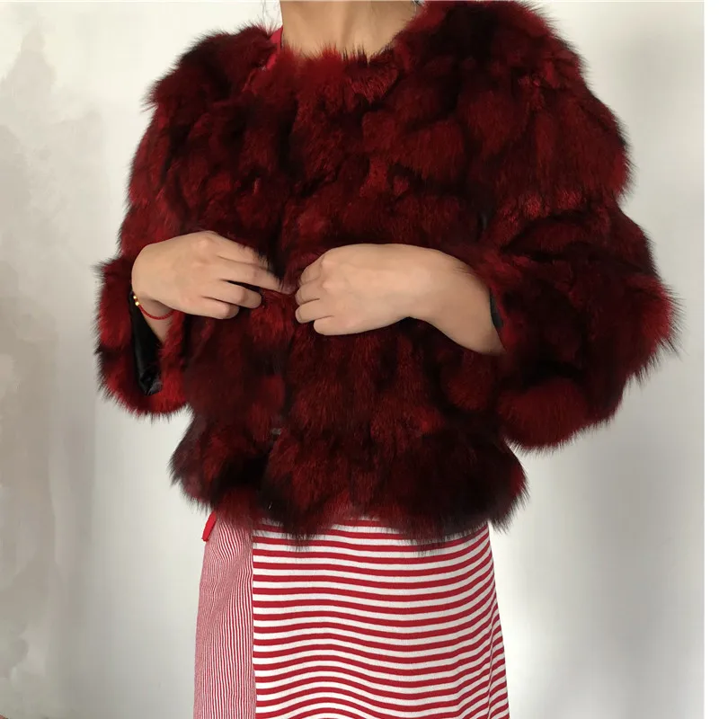 FURSARCAR 2018 New Real Fox Fur Coat Fashion Slim Fur Overcoat Three Quarter Sleeve Short Coat Winter Women Fur Jacket Coat Coats