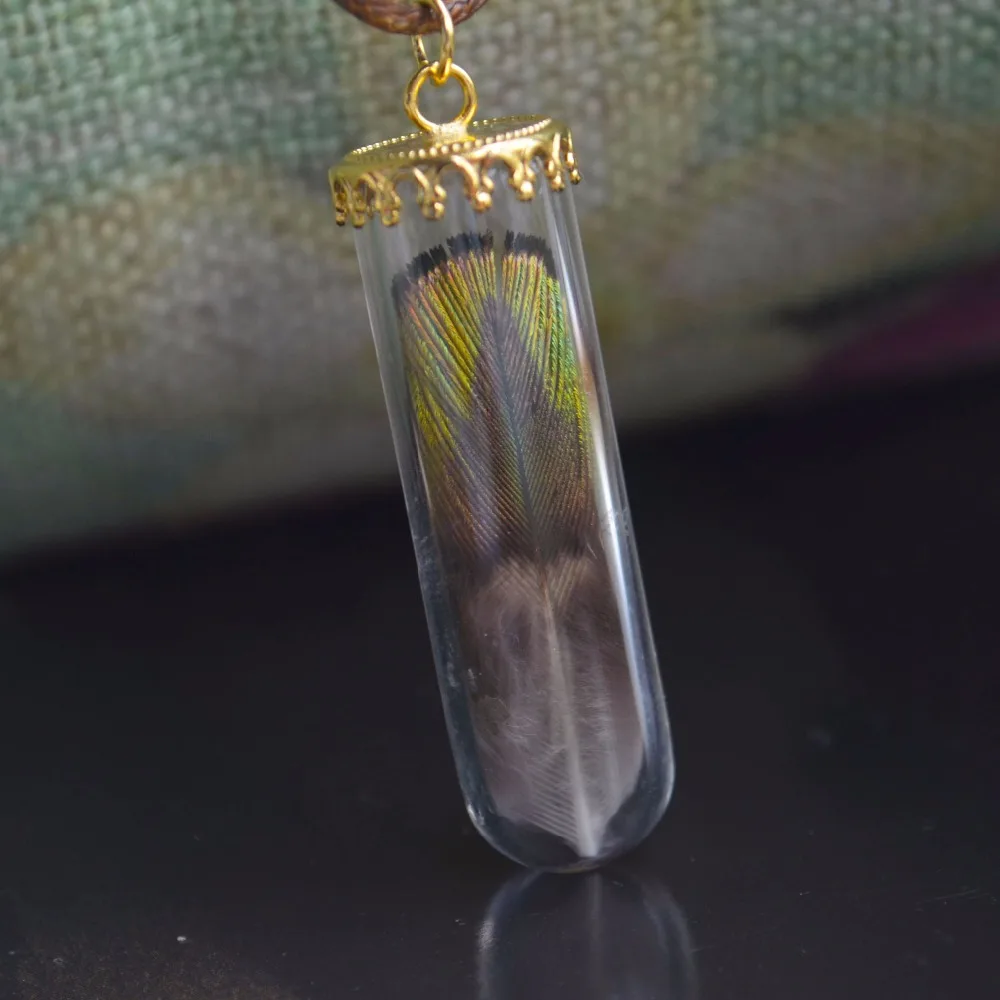 

Peacock Feather Real Bird Wings Bottle Wax Rope Pendant Chain Necklace Women Choker Boho Fashion Jewelry Bohemian Vintage