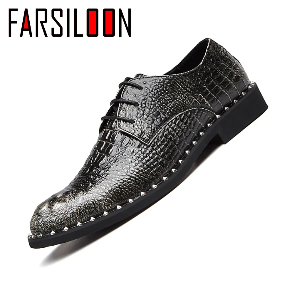 

Crocodile Embossed Color Comfortable Waterproof Male Dress Banquet Men's Shoes Metal Fashion Creative Trend Lacing Shoes BK031