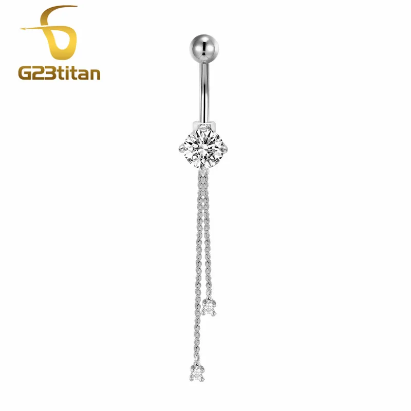 14g Hypoallergenic Titanium Belly Button Rings Chain Pendant Dangle