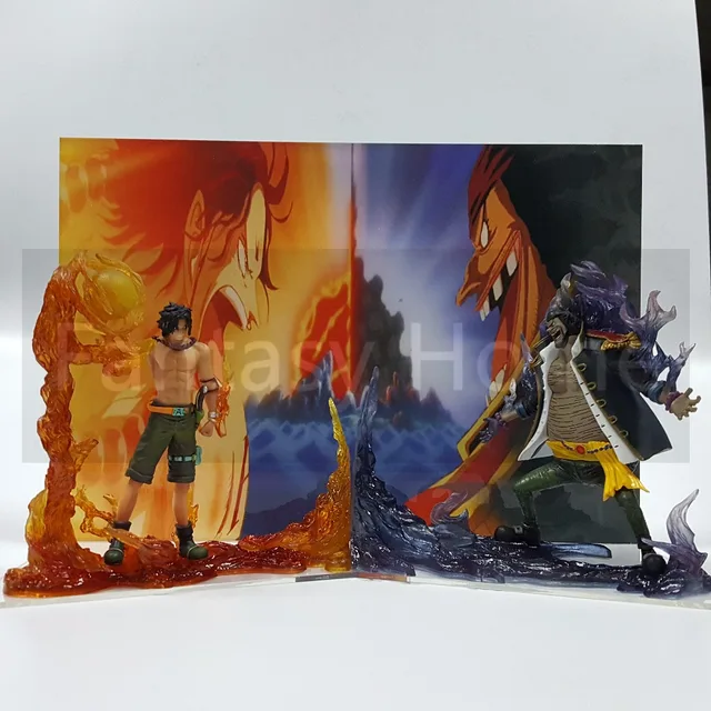 Best Price One Piece Action Figure ACE VS Teach Dai EnKai PVC Figure 150mm One Piece Fire DIY Set Acrylic Background Anime Toy DIY57