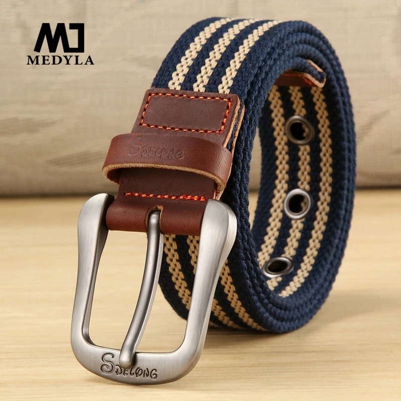 

MEDYLA Canvas Belt Pin Buckle Belts Casual Pants Strap Student Youth Military Training Waistband Outdoor Plus Long 100 to 140cm
