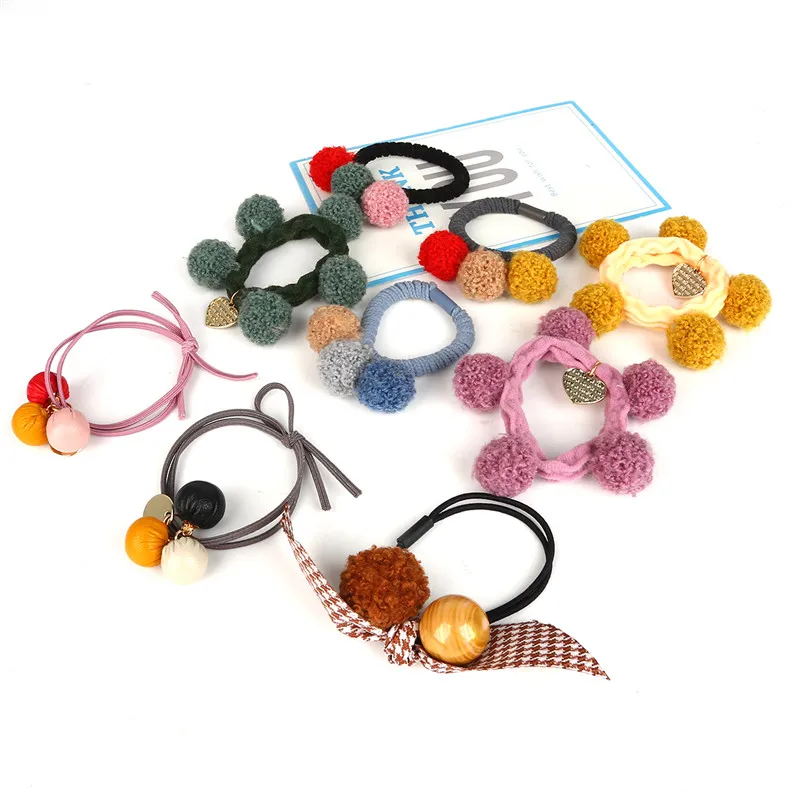 1pc Fashion Sweet Cute Colorful Pom Pom Ball Rubber Elastic Hair Bands