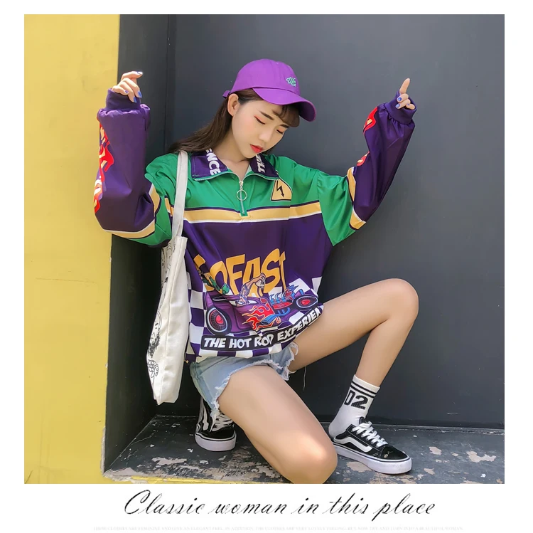 

Harajuku jacket women Bomber jacket Loose BF Style Coat Baseball Outwear Racing Car casual Windbreaker Streetwear Korean clothes