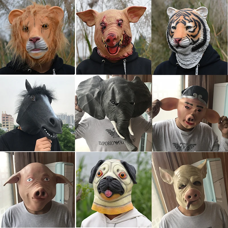 Латексная Маска на голову с милым мультяшным животным маскарадный костюм для