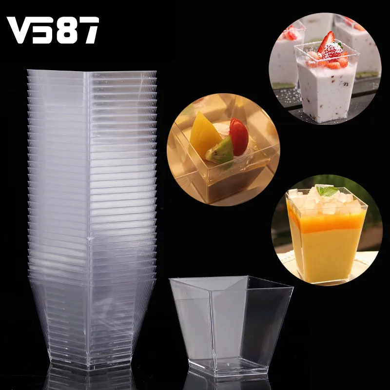 40pcs Mini Clear Square Trapezoid Dessert Cups PS Plastic 40pcs Mini Clear Square Trapezoid Dessert Cups PS Plastic
