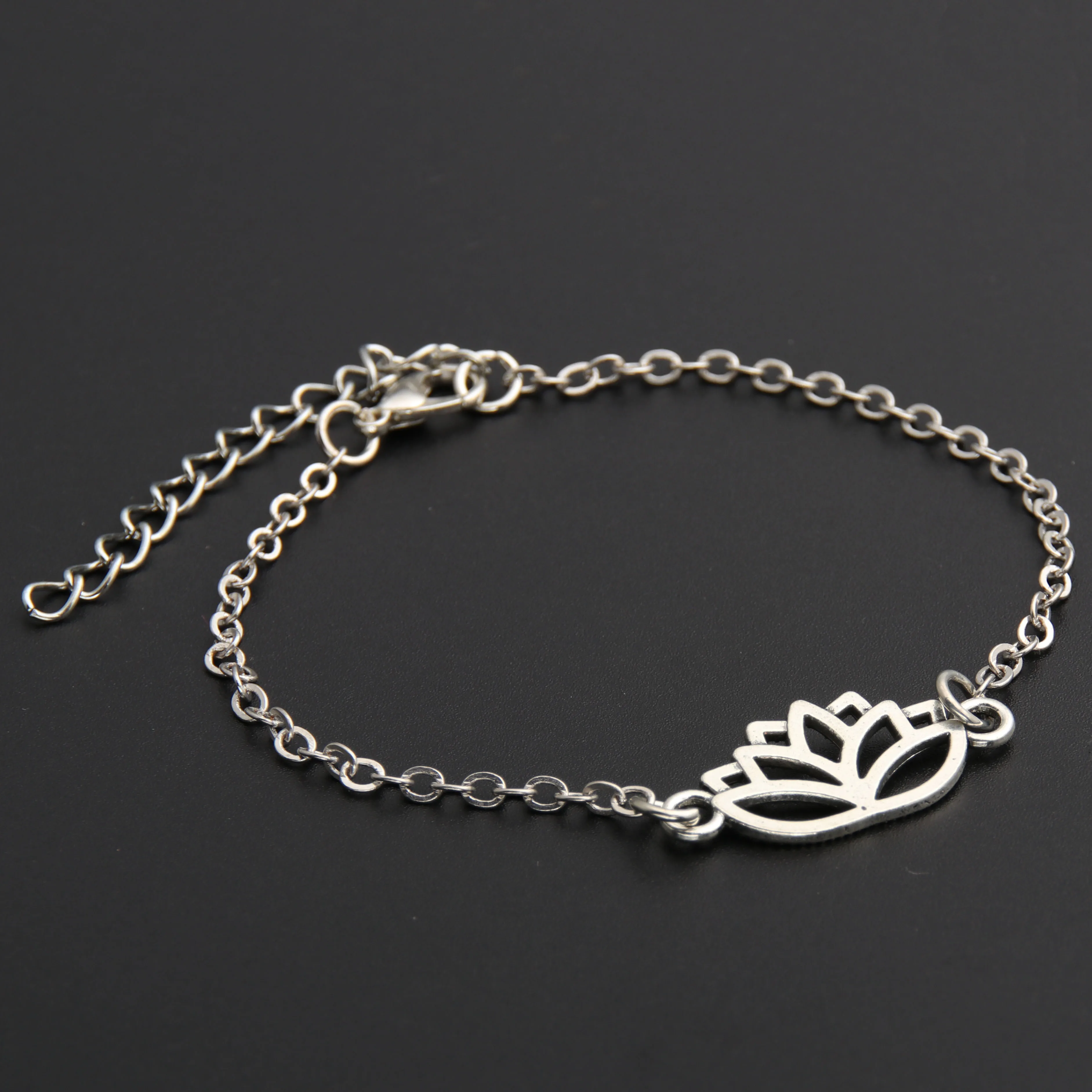 1pc Women Silver Jewelry Lotus Bracelets Flower Charm Chain Bracelets
