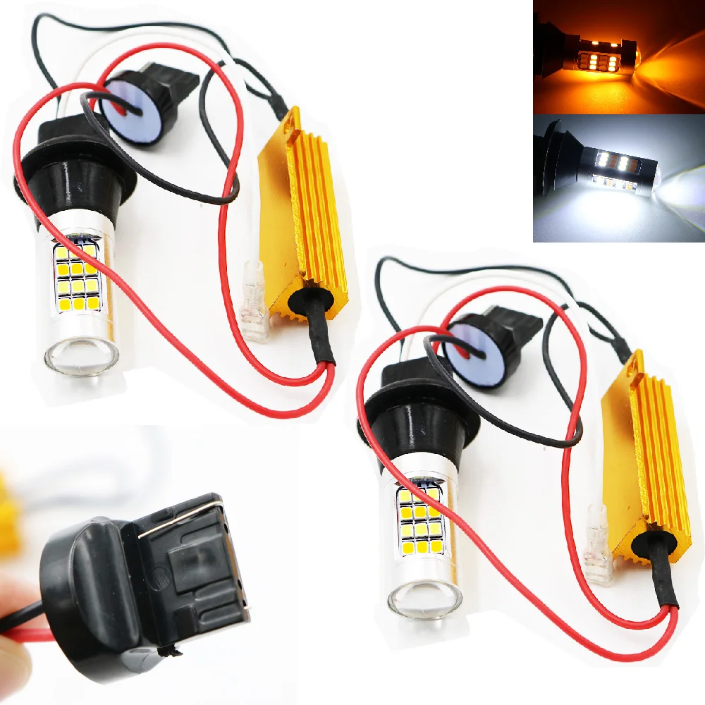 

2x T20 7440 50W 2835 42SMD Error Free Canbus LED DRL Daytime Running Lights & Front Turn Signals All in One T20 7440 Turn Light