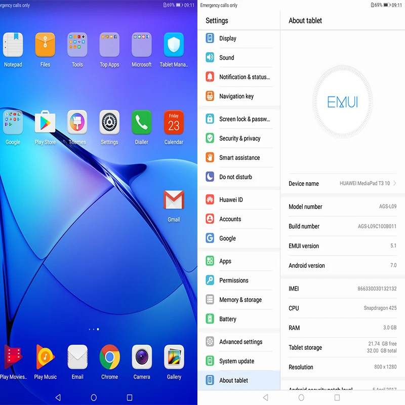 Планшет HUAWEI Honor MediaPad T3 10 глобальная прошивка 2 3 ГБ 32 четырёхъядерный процессор