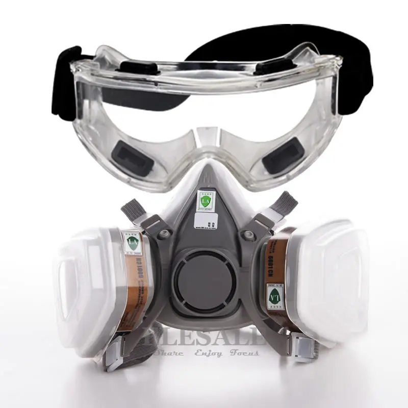 6200Mask And Glasses 7-в-1 6200 пыли противогаз с предохранителем и универсальным питанием-от источника переменного или очки половина уход за кожей лица газ Респиратор маска для окраски и распыления органического пара Газа двойные фильтры - Цвет: 6200Mask And Glasses