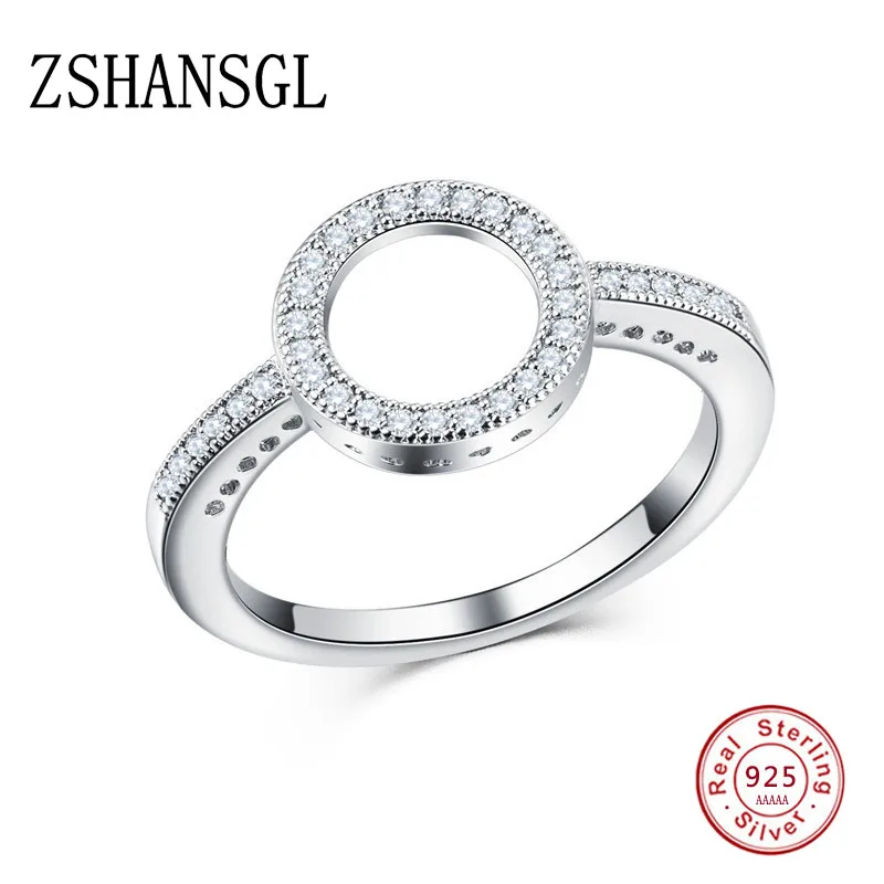 

Hot Sale Genuine 925 Sterling Silver Forever Clear Black CZ Circle Round Finger Rings for Women Jewelry Christmas Gift
