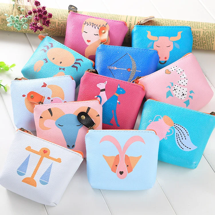 

Twelve Constellations Cute Children's Coin Purse Pu Men Women Multi Function Headset Storage Box Creative Mini Wallets CP-04