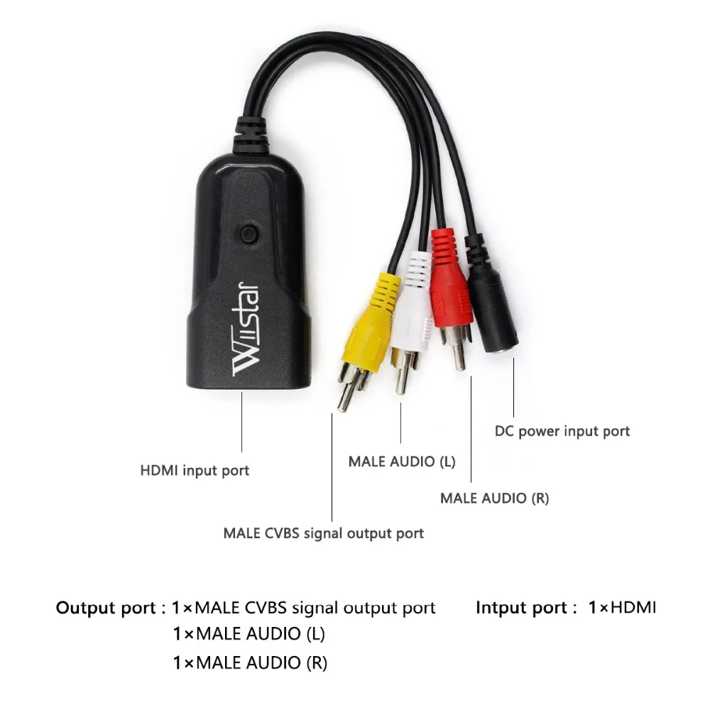 WIISTAR HDMI к RCA AV CVBS компонентный конвертер скалер 1080P Кабель-адаптер для Monito L/R видео HDMI2AV HD Поддержка NTSC PAL