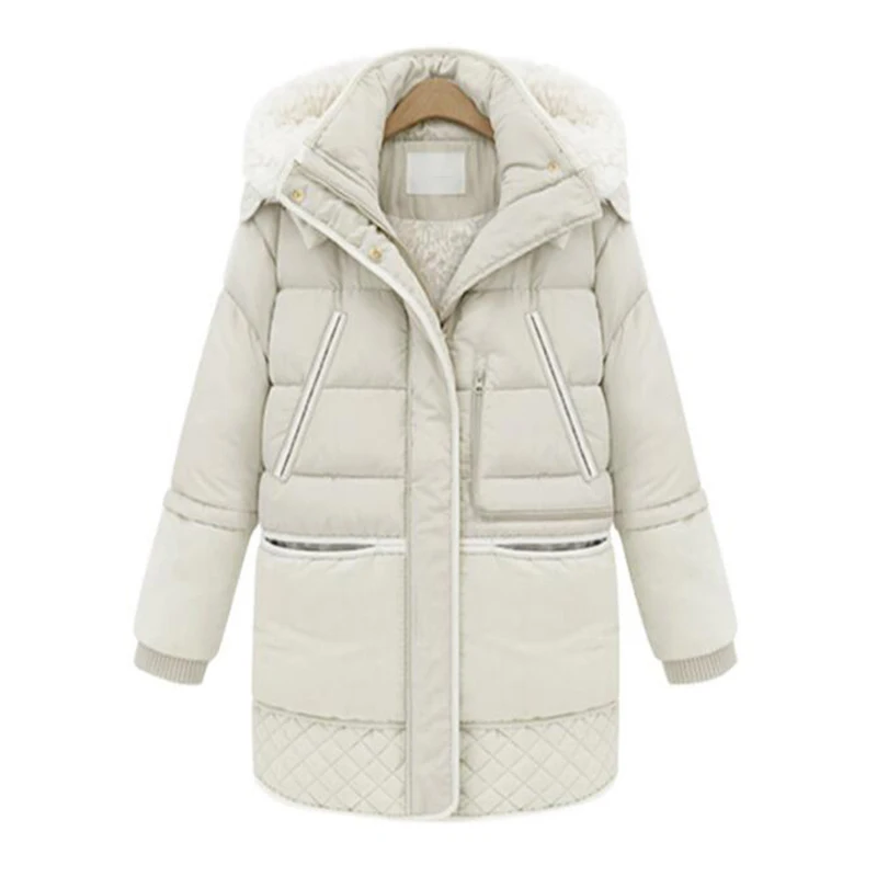 SEDUTMO зимняя длинная парка размера плюс 3XL, Женская куртка, хлопковое Стеганое пальто, теплая бархатная толстовка с капюшоном, уличная верхняя одежда, толстая одежда ED438 - Цвет: Бежевый