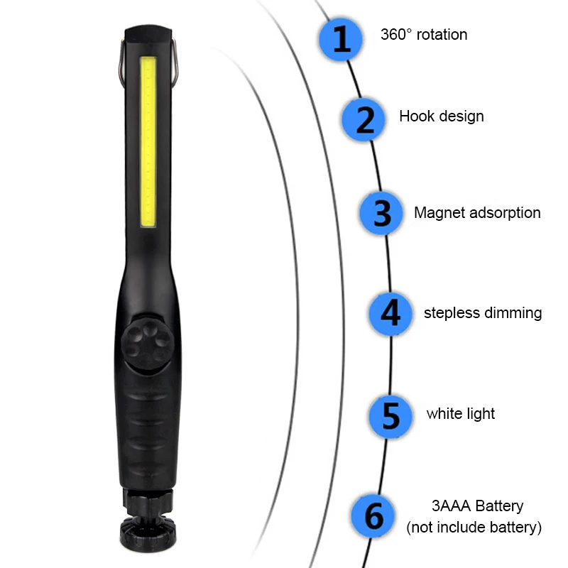 

Portable COB Handheld Stepless Dimming camping Light Magnetic Hook Automotive repair work lamp Outdoor Camping Hunting linterna