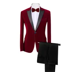 2019 Модные мужские костюмы на заказ бархатный черный пик/шаль лацкан куртка с черными штанами для свадьбы жених выпускного вечера смокинги 2
