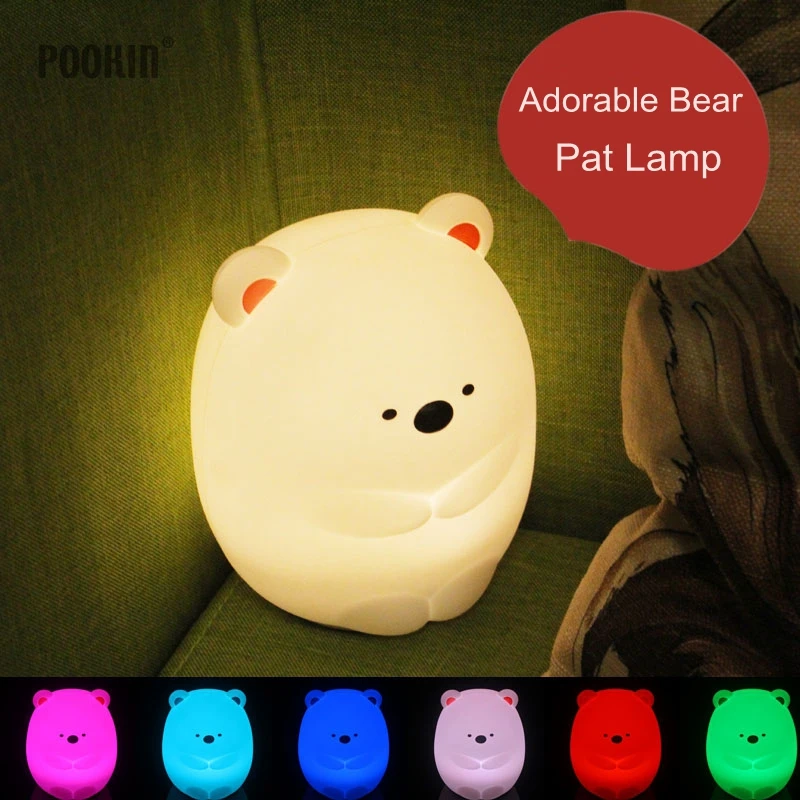 USB Rechargeable Colorful Silicone Gel Adorable Bear light Pat Lamp Children Cute Night Lamp