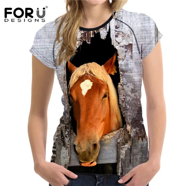 FORUDESIGNS/3D Crazy Horse Женская футболка Летняя Повседневная Женская короткий рукав футболки с животным принтом Женская Удобная футболка - Цвет: C0353BV