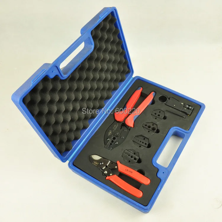 

Combination coaxial tool set kit for BNC connector,TV cable RG58,59,6,11 with coaxial crimper,cutter,stripper,exchangeable dies