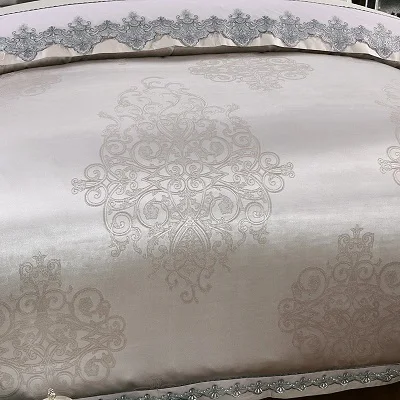 White Silver Color Jacquard Luxury Bedding sets 4/6 Pcs Queen/King size lace cotton Stain Bed set Bed linen Duvet cover pillow 23