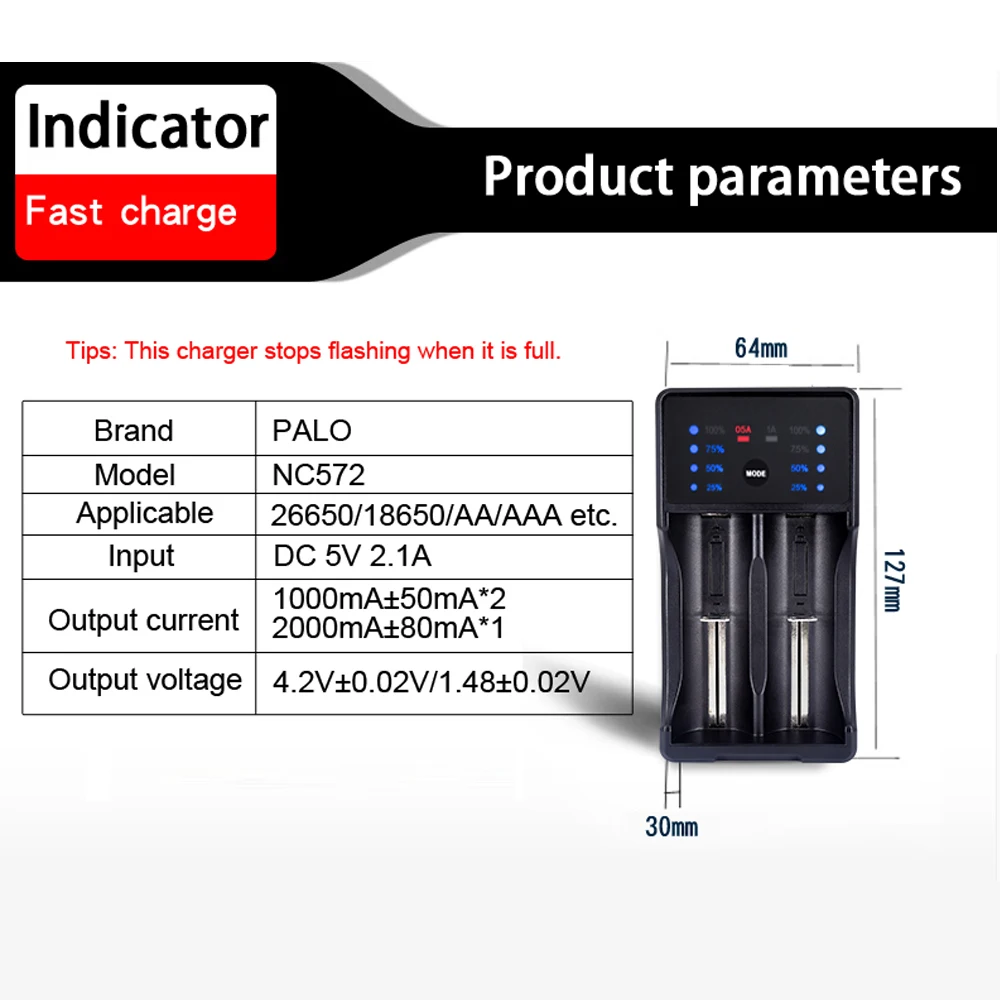 PALO 18500 батарея 3,7 V 1600mAh перезаряжаемая батарея 18500 Bateria recarregavel литий-ионная батарея с зарядным устройством