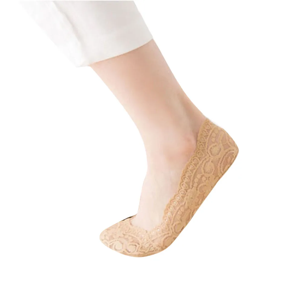 Feitong модные носки женский из смеси хлопка кружева невидимое нескользящее покрытие носки с низким вырезом носок calcetines лодыжки носки 5 цветов женские носки - Цвет: Flesh