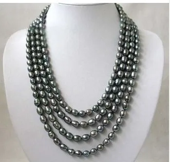 

Genuine 4Rows AAA Black 8-9mm Rice Freshwater Pearl Necklace