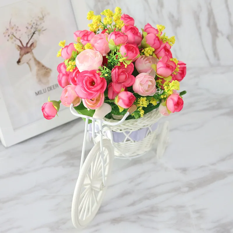 Flone High Quality Artificial Flower Car Simulation  Rattan Bicycle Flowers Set Vase + Flowers Home Office Decor Birthday Gift (6)