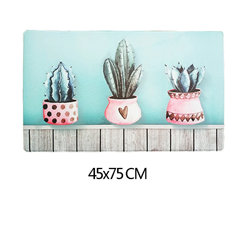 PVC Leather Rubber Kitchen Rugs Blue Cactus Flower Carpets Washable Non-slip Hallway Mat Durable Comfort Anti Fatigue Rug Runner - Цвет: D-45X75CM