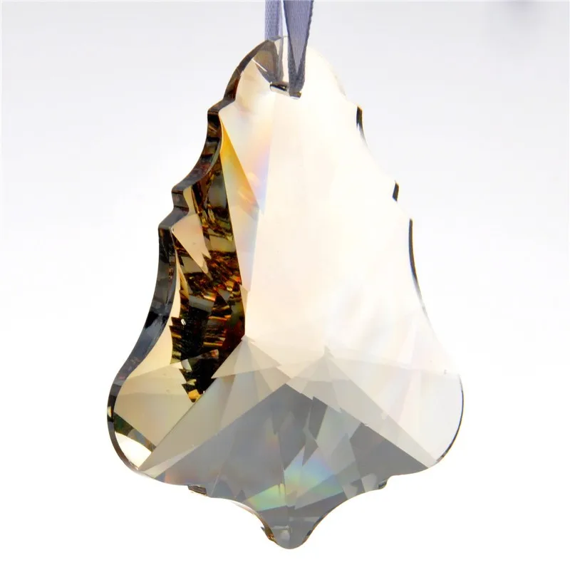 76mm Champagne Maple Leaf Glass Crystal Prisms Suncatcher Chandeliers Parts Garland Chakra Spectra Lustres Lamp Hang Drops Decor