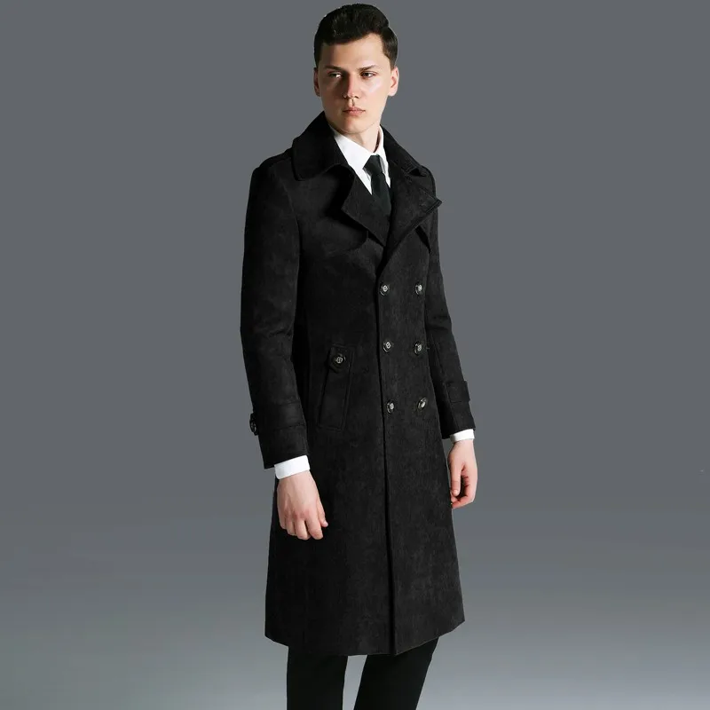 Англия бизнес для мужчин макси длинные из искусственной замши кожаный Тренч Mantel армии Военная Униформа пальто Slim Fit ветровка пальто большой размер 6XL