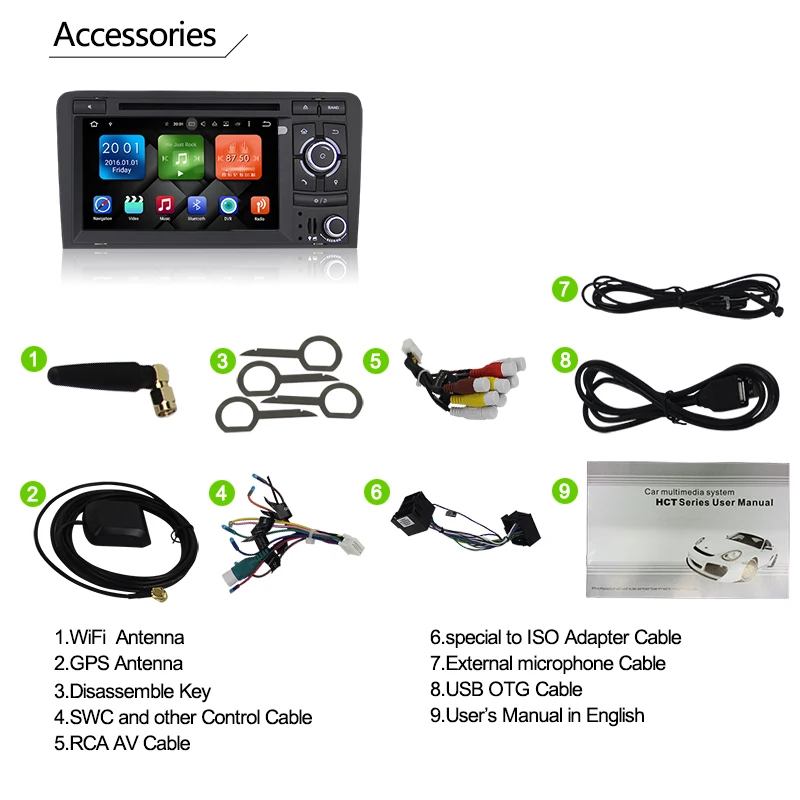 Cheap Eunavi 7" Quad Core Android 9.0 2 Din Car DVD Stereo GPS Navigation For Audi A3 S3 RS3 OBD2 1080P Bluetooth RDS Radio DAB wifi 5