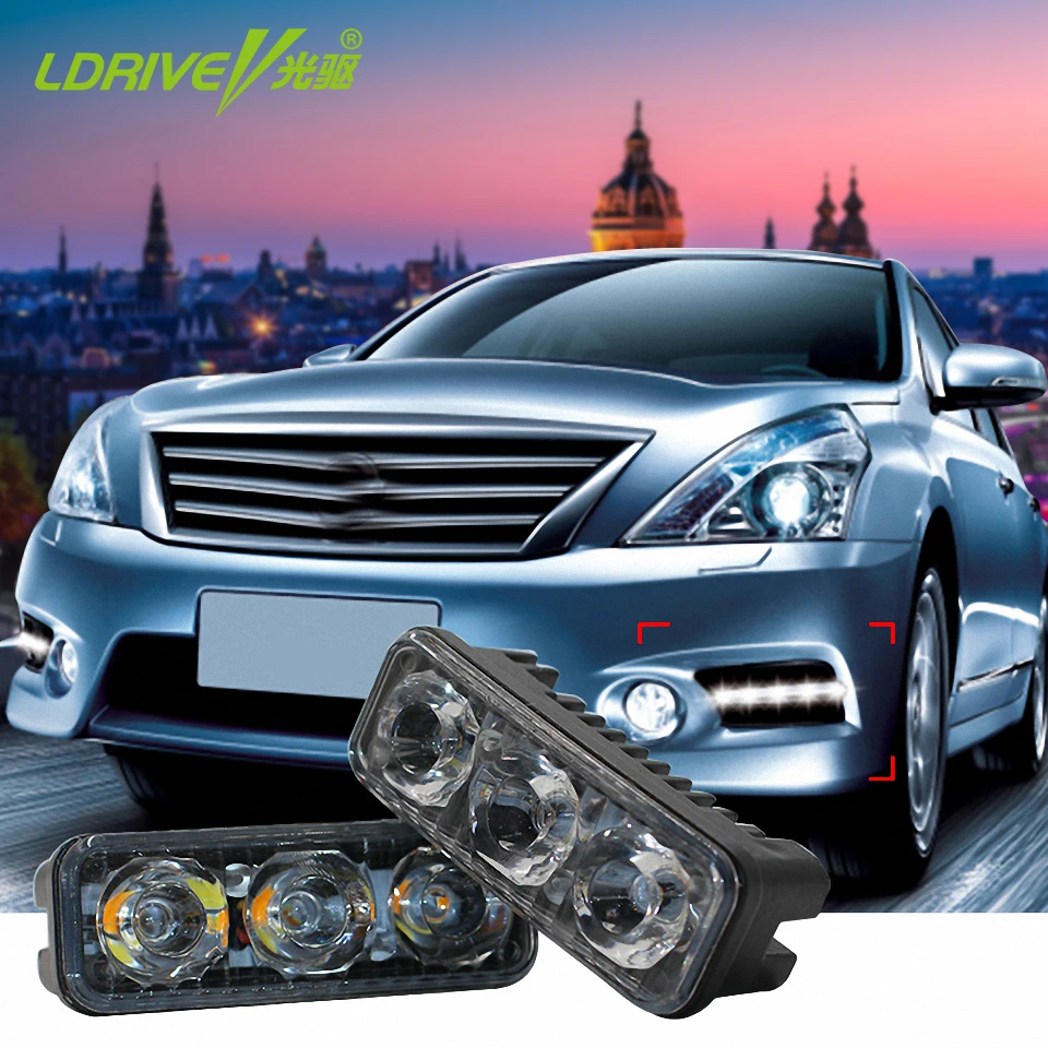 3LEDs Car Daytime Running Light DRL Daylight Lamp White With Turn
