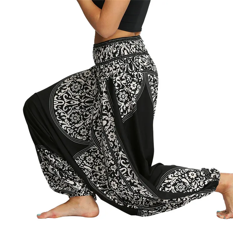 Sarouel Pantalons Boho женские шаровары с этническим принтом летние хиппи брюки эластичные с высокой талией плиссированные фонарики спортивные брюки