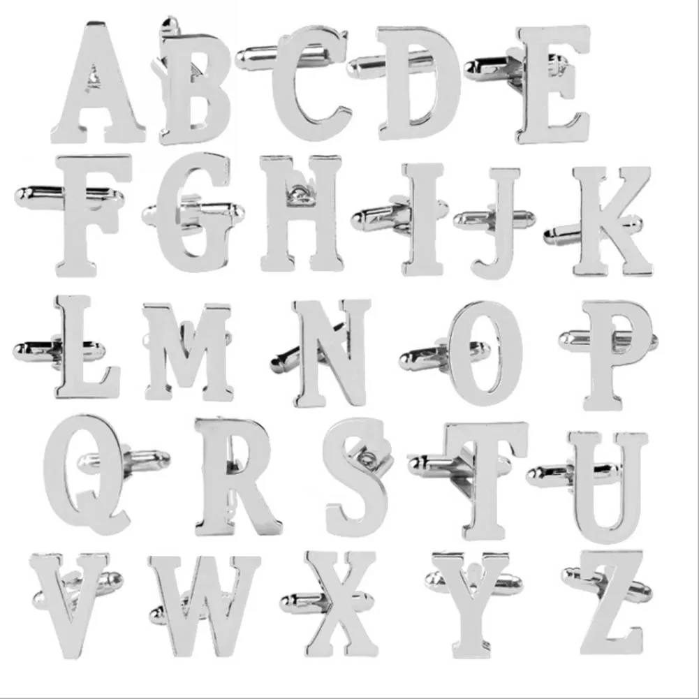 

Customized Personalized Initial Letters Cufflinks Silver Color Fashion Alphabet Letters Design 26Letters Alloy Material Cufflink