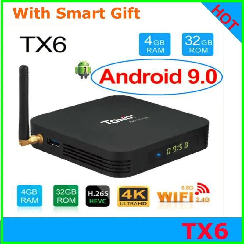 

Tanix TX6 4GB 32GB Android 9.0 TV Box Allwinner H6 Quad Core USD3.0 Dual Wifi BT4.2 4K Google Player Youtube Smart Set Top Box