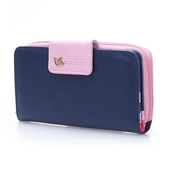 

Donna Portafoglio Borsellino Pochette Lunga Zip in PU Cuoio Bicolori Ufficio