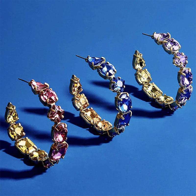 

JUJIA New Arrival Women Girls Trendy Stud Earring Colorful Earring Round Crystal Earrings Bohemian Statement Jewelry
