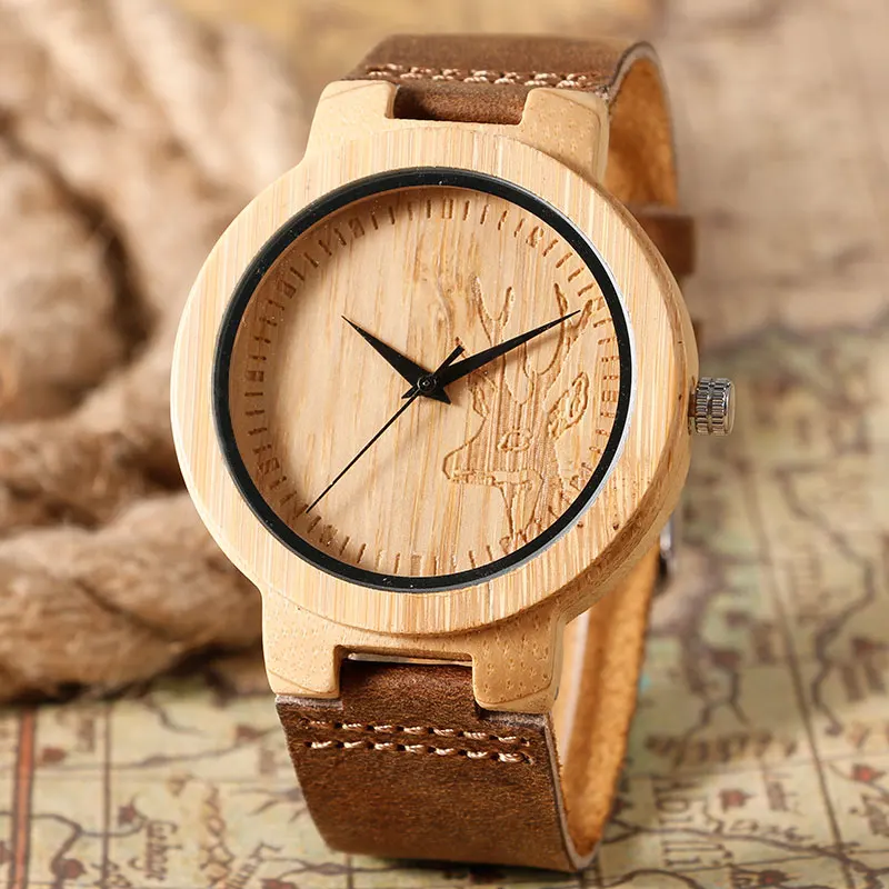 Prix pour Haute Qualité Main Moose Elk Cerfs Tête Montres En Bois Naturel bambou Horloge À Quartz Montres Hommes Femmes Chaude Cadeaux Reloj de madera Prix pour Haute Qualité Main Moose Elk Cerfs Tête Montres En Bois Naturel bambou Horloge À Quartz Montres Hommes Femmes Chaude Cadeaux Reloj de madera