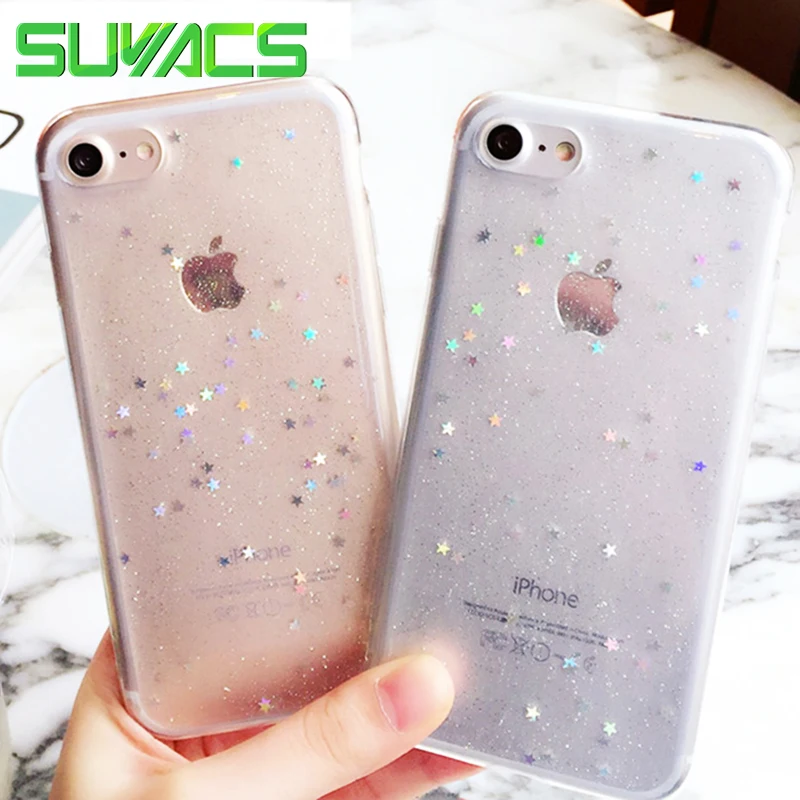 

SUYACS Glossy Phone Case For iPhone 5 5S SE 6 6S 7 8 Plus X XS MAX XR Glitter Stars Transparent Soft TPU Graphic Phone Cases