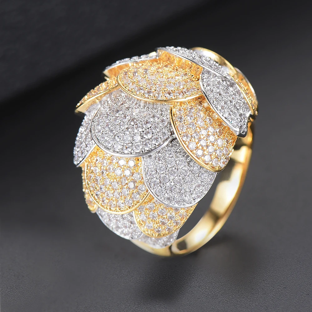 

Delicate Plant Petals Wedding Ring For Women Cubic Zirconia Inlaid Jewelry Engagement Finger Rings parure bijoux femme