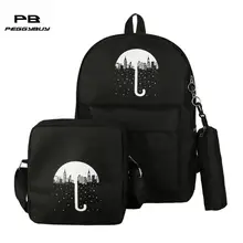 

3Pcs/Set Umbrella Printing School Bags for Teenage Girls Canvas Backpack Knapsacks Teens Pencil Holder Student Bookbag Rucksacks